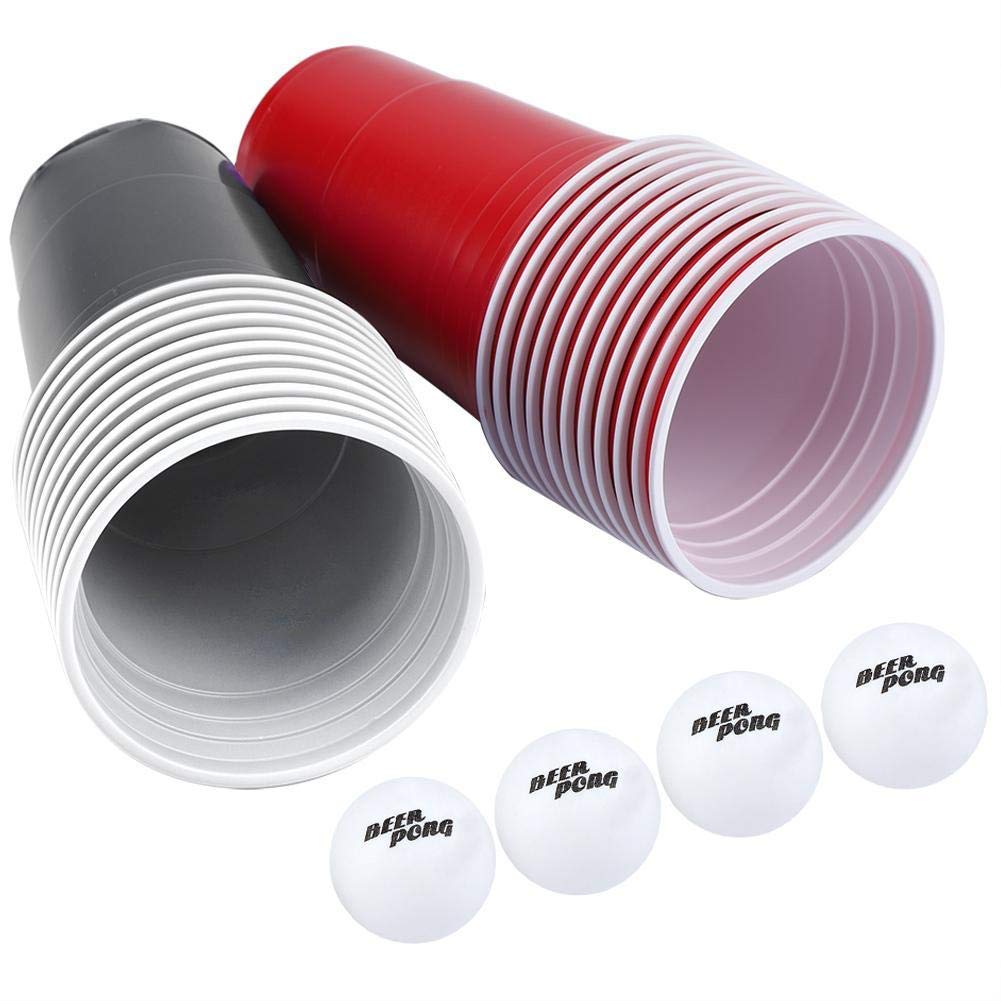 TOPINCN Beer Pong Drinking Game Set 22PCS Plastic Game Cups with 4PCS Pong Balls Outdoor Camping Pub Party Supplies 16oz(red Cups 11+Black