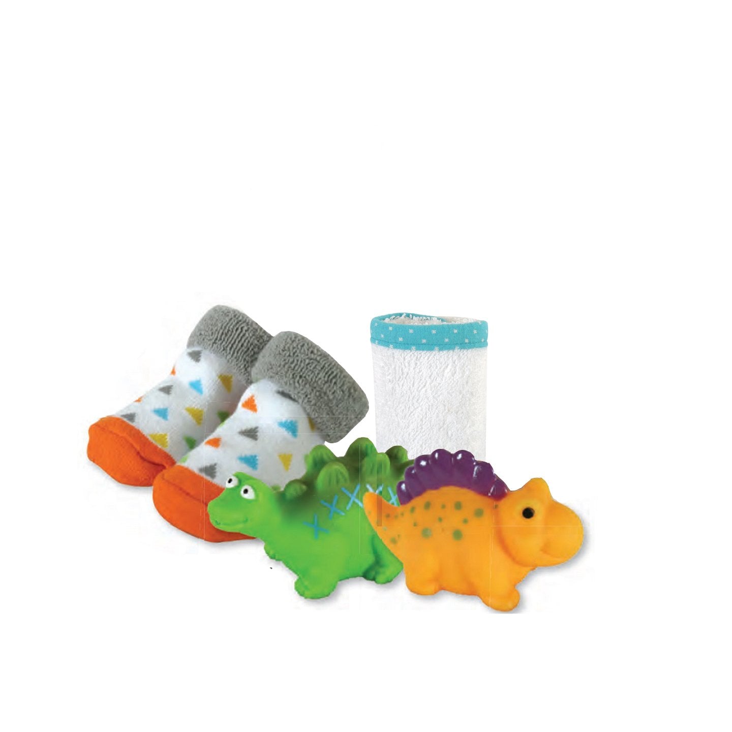 Stephan Baby Bath Squirter Tub Toys, Wash Cloth and Bootie Socks Gift Set, Dinosaurs
