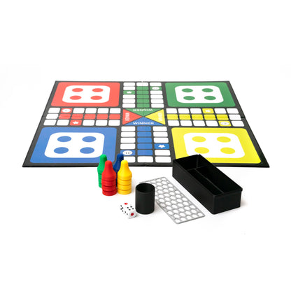 Premium Ludo Board Game Set - 20"x20" Quad-Fold Game Board with 16 Colorful Pawns, Dice Cup, 2 Dice & Storage Box