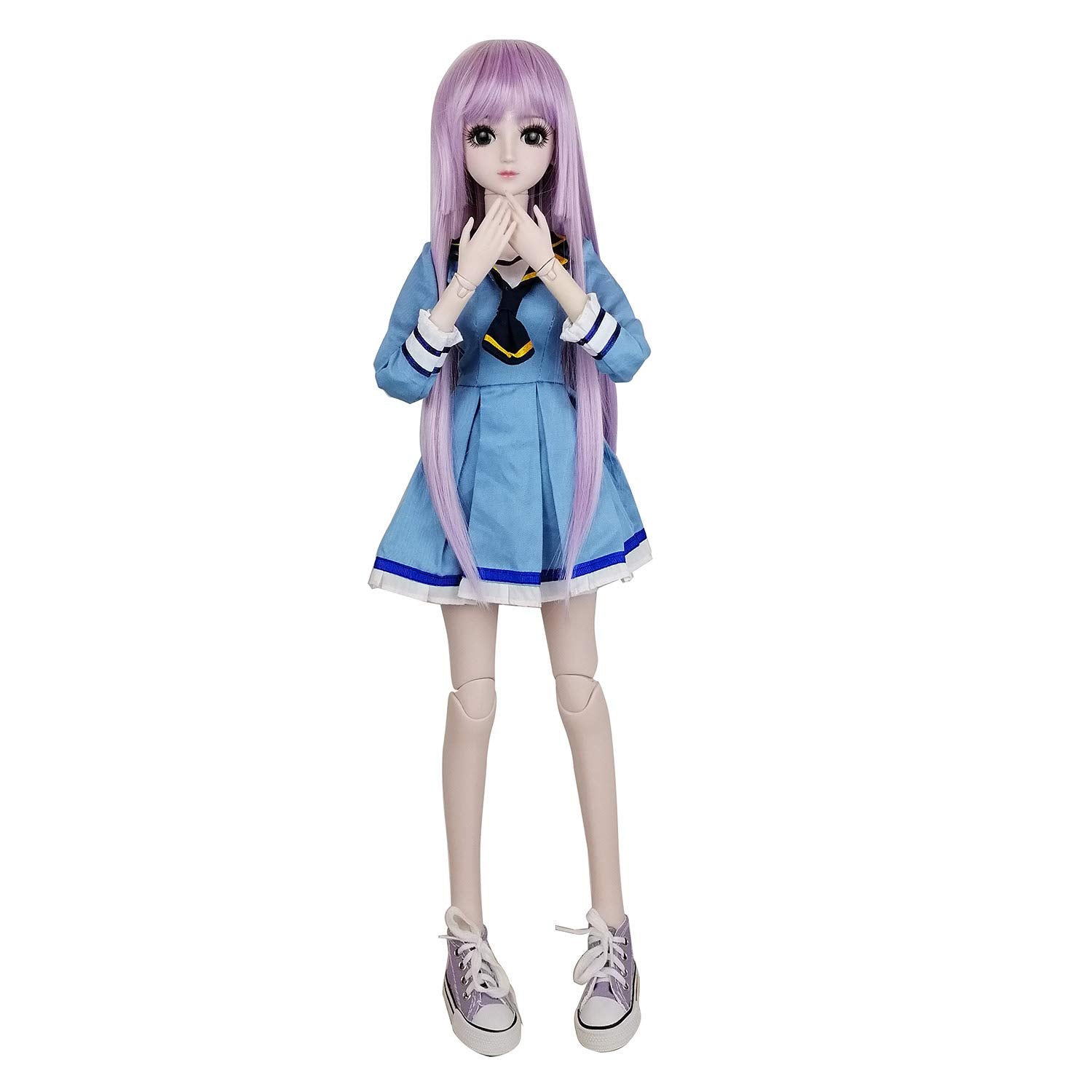 EVA BJD 1/3 BJD Doll, 20 Movable Joints Plastic Ball Jointed Doll, Removable Hair & Clothes, Openable Head for Eye Replacement, Full Set with Blue