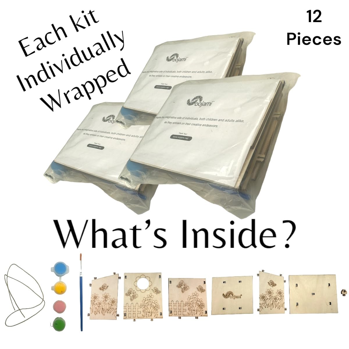 Oojami 12 Pack Birdhouse Kits for Kids - DIY Wooden Bird Houses to Build & Paint, Complete Craft Set with Paints & Brushes, Group Activity