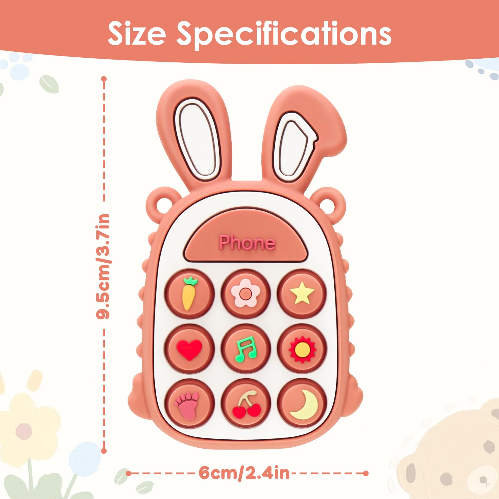 MISSLILI Teething Toys for Babies, BPA-Free Silicone Teether Toy for Infants, Cute Rabbit Phone Design with Easy-Grip Ears, Soothing Gums and Push Pop