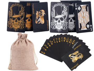 jcoral Cool Black Skull Playing Cards Waterproof Gold Silver Foil Poker Plastic Poker Cards Highly Flexible,2 Decks of Cards