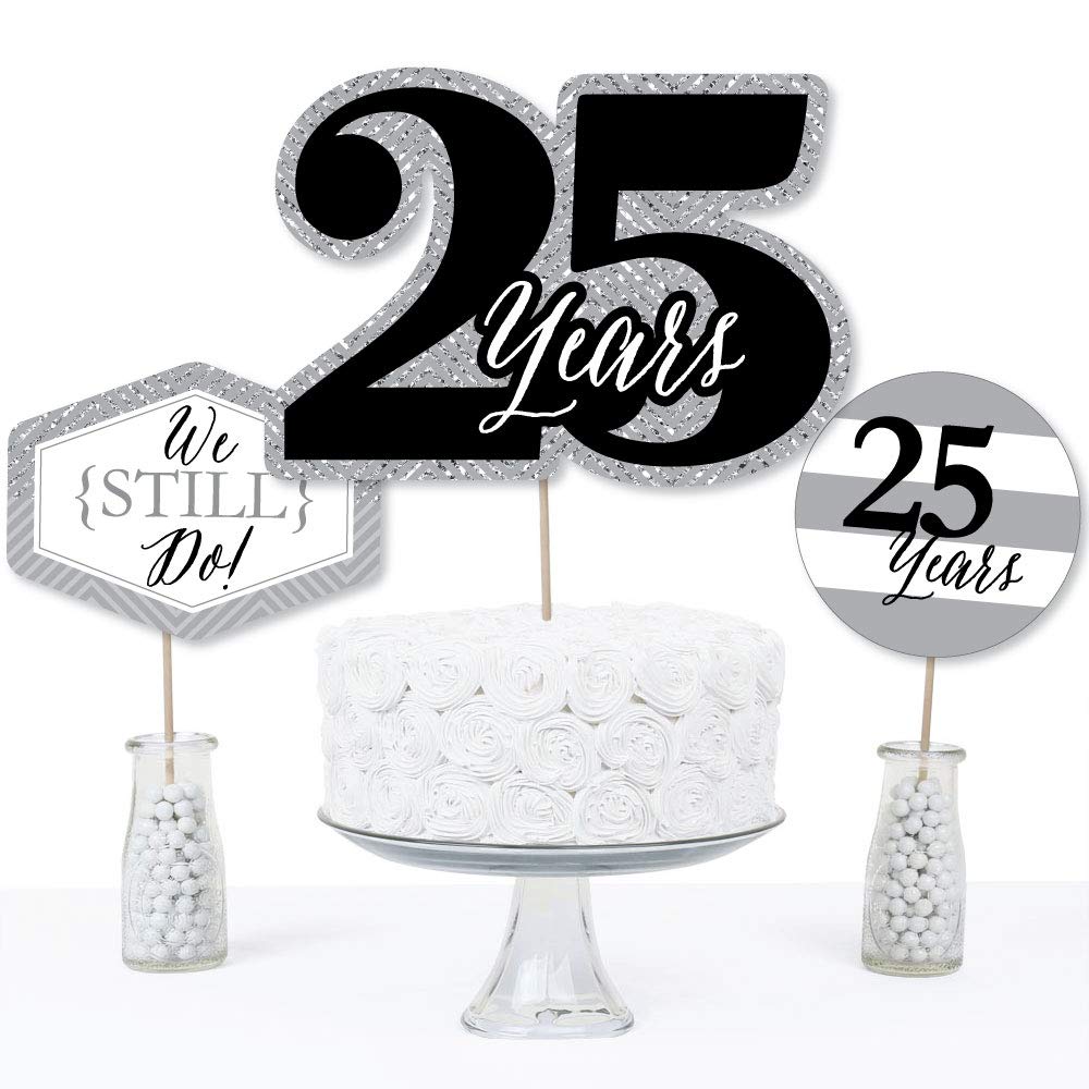Big Dot of Happiness We Still Do - 25th Wedding Anniversary - Anniversary Party Centerpiece Sticks - Table Toppers - Set of 15