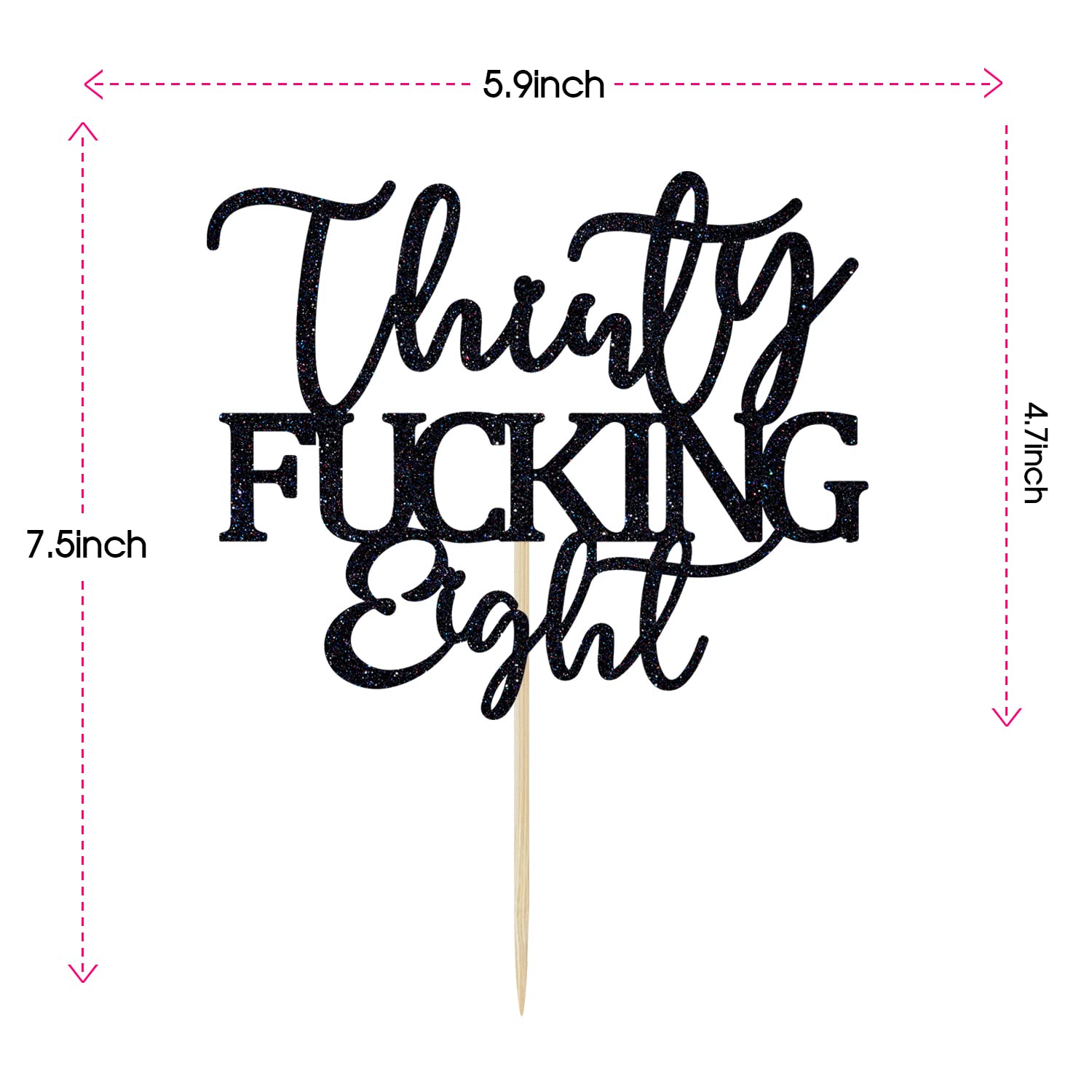 Thirty Fucking Eight Cake Topper - Happy 38th Birthday Cake Decor - Cheers to 38 Years Birthday Party Decorations Supplies, Black Glitter