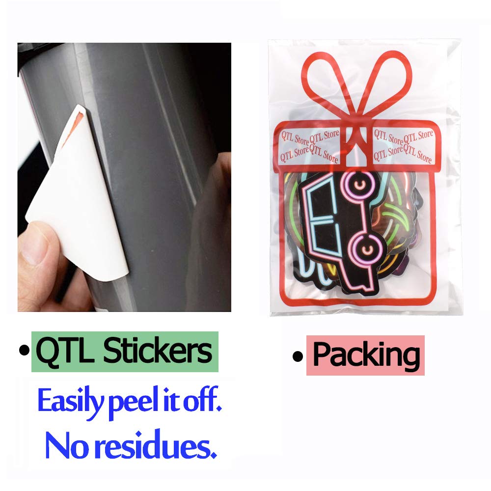 QTL Neon Stickers for Teens & Students Prizes, Waterproof Vinyl Party Favor Stickers, School Rewards, Water Bottle and Laptop, 50PCS