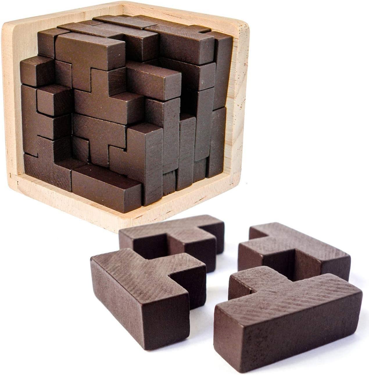 Wooden Brain Teaser Puzzles Box Brain Teasers Wooden Puzzle T-Shaped Geometric Intellectual Jigsaw Logic Cube Puzzles Mind Games for Kids and Adults