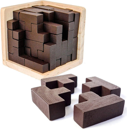 Wooden Brain Teaser Puzzles Box Brain Teasers Wooden Puzzle T-Shaped Geometric Intellectual Jigsaw Logic Cube Puzzles Mind Games for Kids and Adults