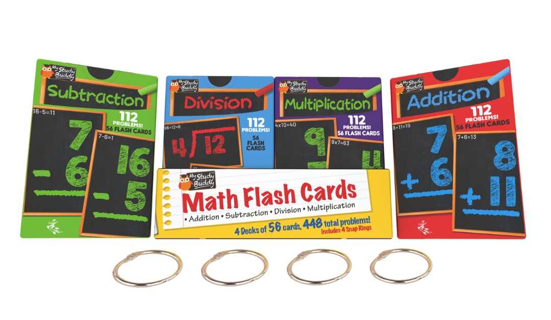 Regal Games Math Flash Cards for Multiplication, Division, Addition and Subtraction - 1st, 2nd, 3rd Grade Math & More - Flash Cards w/ 4 Binder Rings