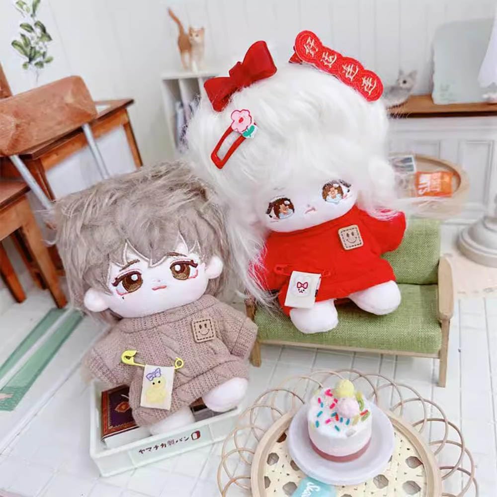 niannyyhouse 10cm Plush Doll Clothes Cartoon Pattern Knit Sweater Dolls Accessories Dress Up (Red)