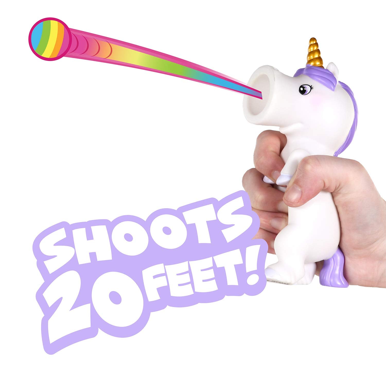 Hog Wild Unicorn Ball Popper Toy - Includes 4 Soft Foam Balls - Squeeze to Pop Air Powered Balls Up to 20 Feet - Launcher Safe for Indoor/Outdoor Play