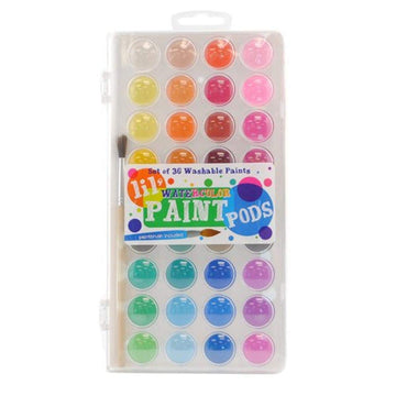 Ooly Lil' Watercolor Washable Paint Pods Set with Brush, 36 colors & 1 Paintbrush, Washable Watercolors in a Portable Case, School and Art Supplies