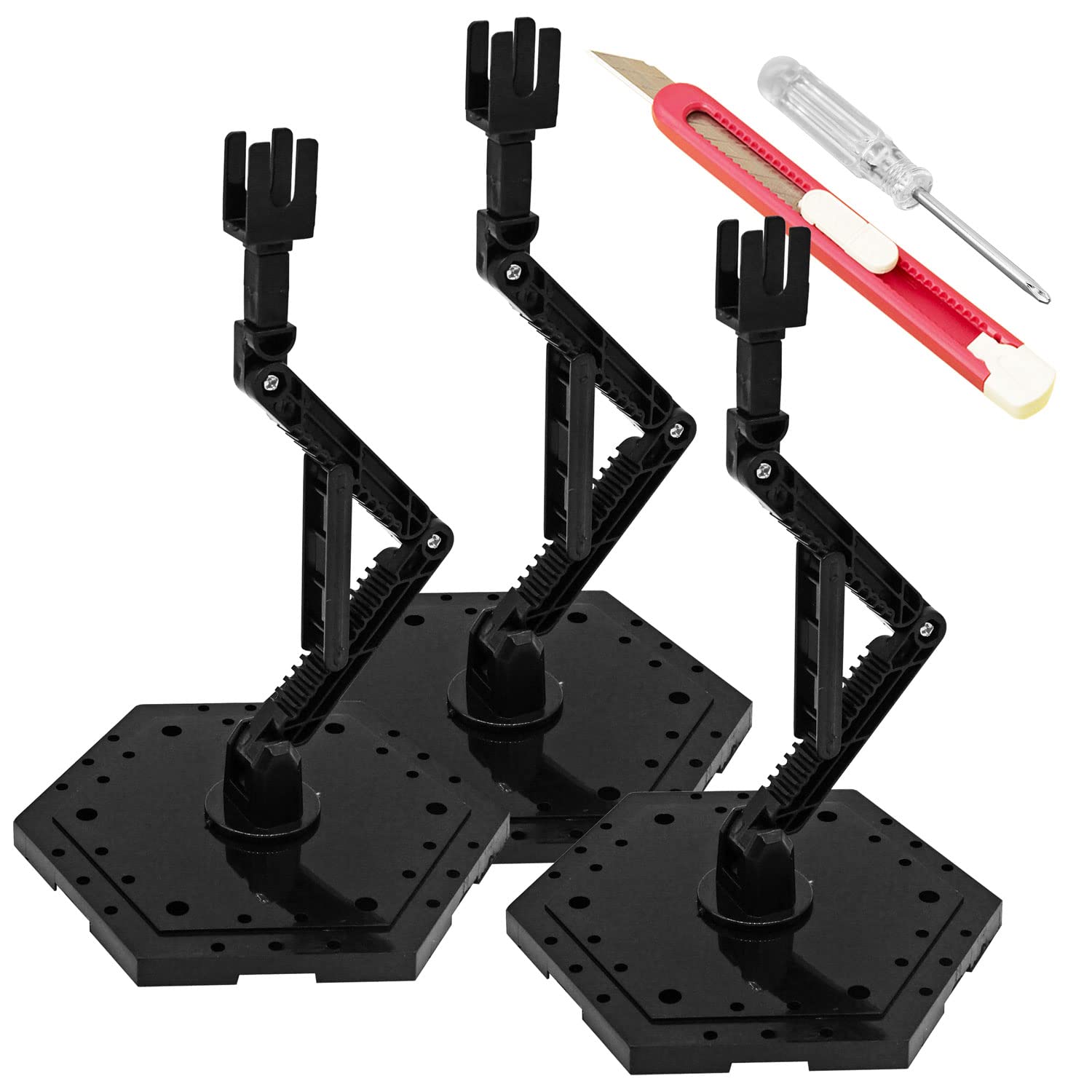TWKUPWO Hobby Model Action Base Display Stand, Gundam Model Stand Action Figure Stand Compatible with MG RG HG Universal Models Stand (3sets Black)