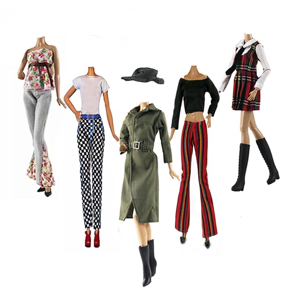 Doll Clothes, 5 Outfits Autumn Dresses Windbreaker Hat for 11.5 Inch Dolls Accessories Random Style