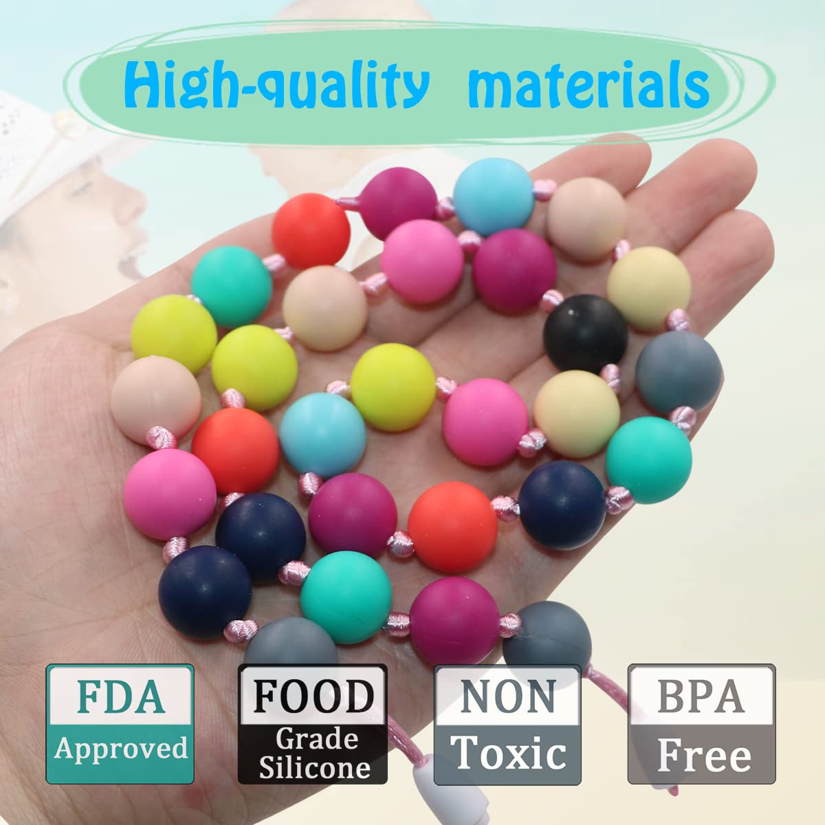 Choneer Silicone Chew Necklaces for Autistic Children, 2PCS Sensory Chew Aid, Multicolor