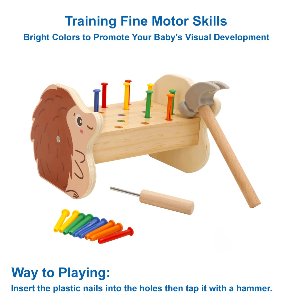 QZJVKBXY Wooden Hammer Pounding Bench Montessori STEM Toy for Toddler Early Development