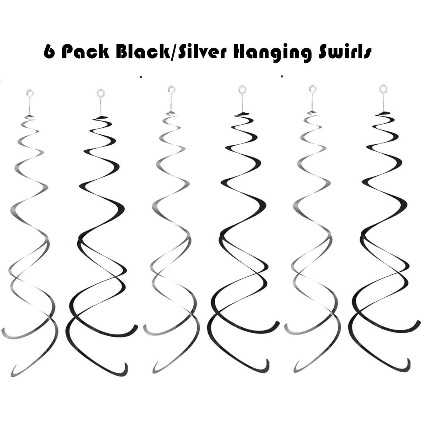 Black Happy Birthday Banner Decoration Kit, Glittery Banner Circle Dots Garland with Black Silver Hanging Swirls for Birthday Baby Shower Party