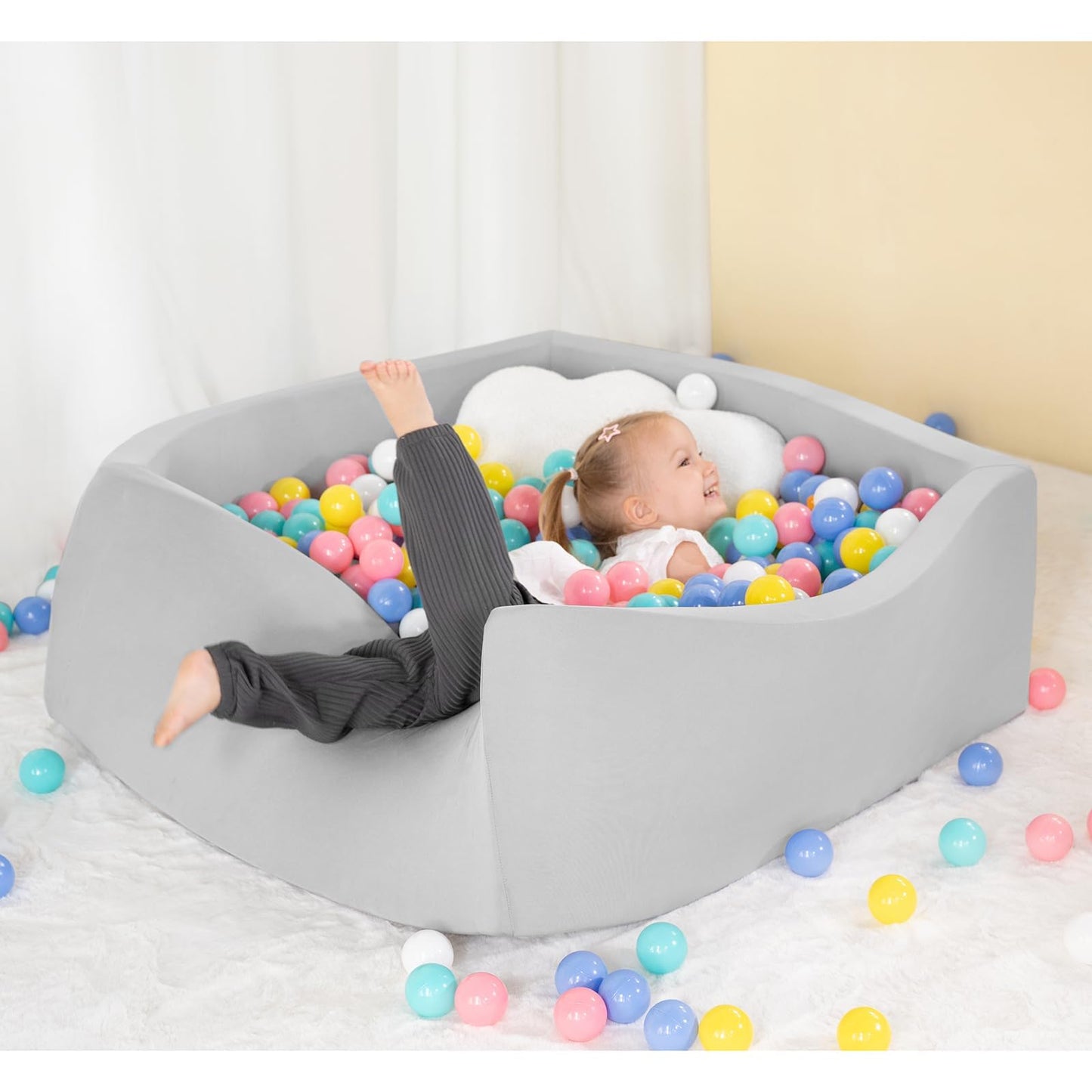 UHAPPYEE Square Foam Ball Pit for Toddler,35"x35"x12" Soft Ball Pit Pool with Removable Cover, Indoor Memory Sponge Ball Playpen Without Balls - Light