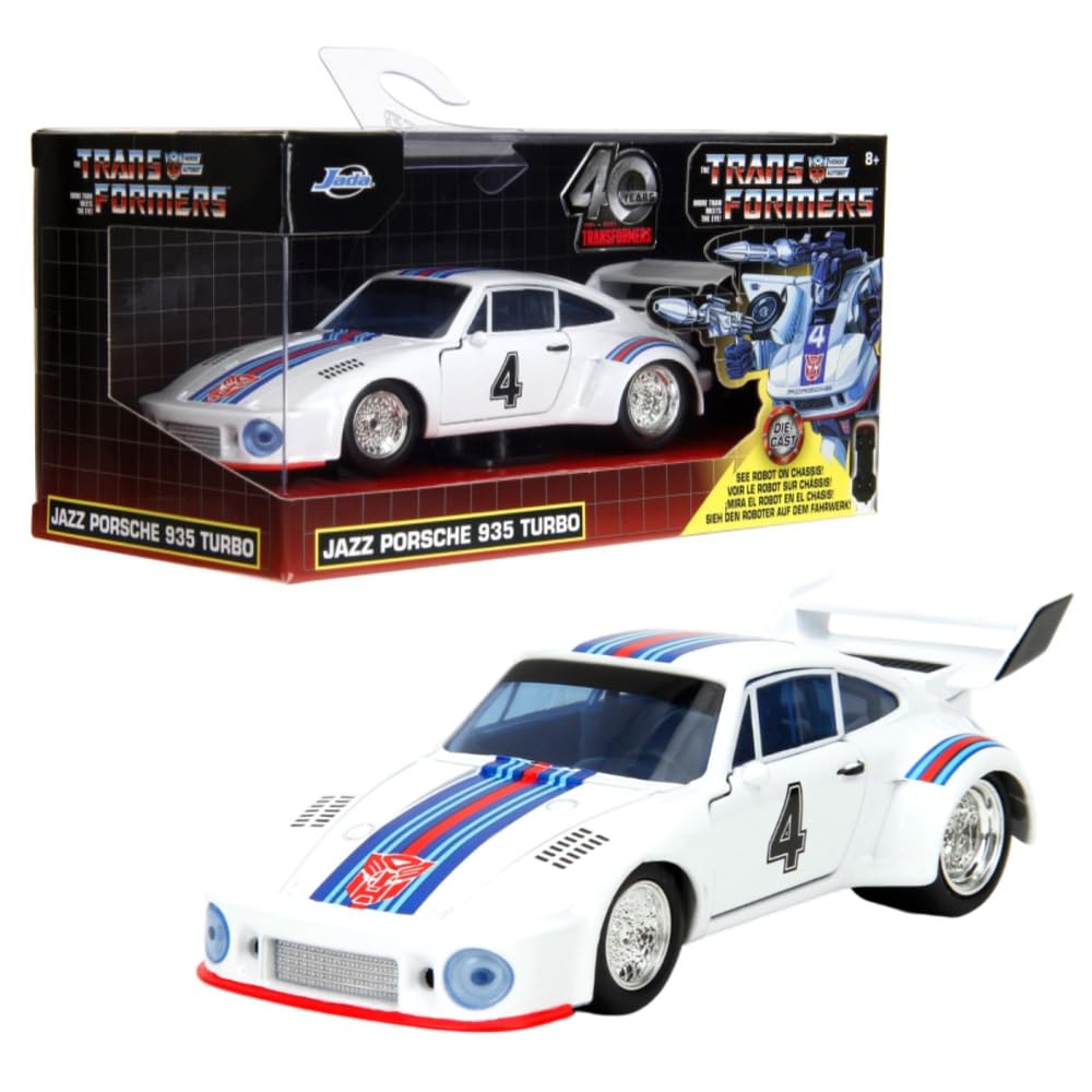 Jada 34793 Porsche 935 Turbo No.4 Jazz White with Blue & Red Stripes Transformers Hollywood Rides Series 1 by 32 Diecast Model Car