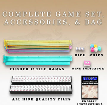 DEALZOOM American Mahjong Set Complete, Full Game with 166 Mahjong Tiles, Mahjong Racks with Pushers, Instructions, Dice, Chips, Wind Indicator