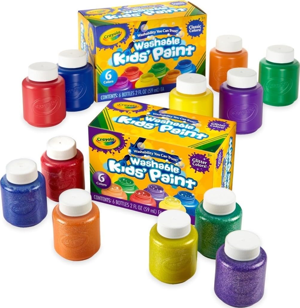 Crayola Washable Kids Paint Set (12ct), School Supplies for Kids, Classic and Glitter Paint, Classroom Essentials, Toddler Painting Kit, Ages 3+