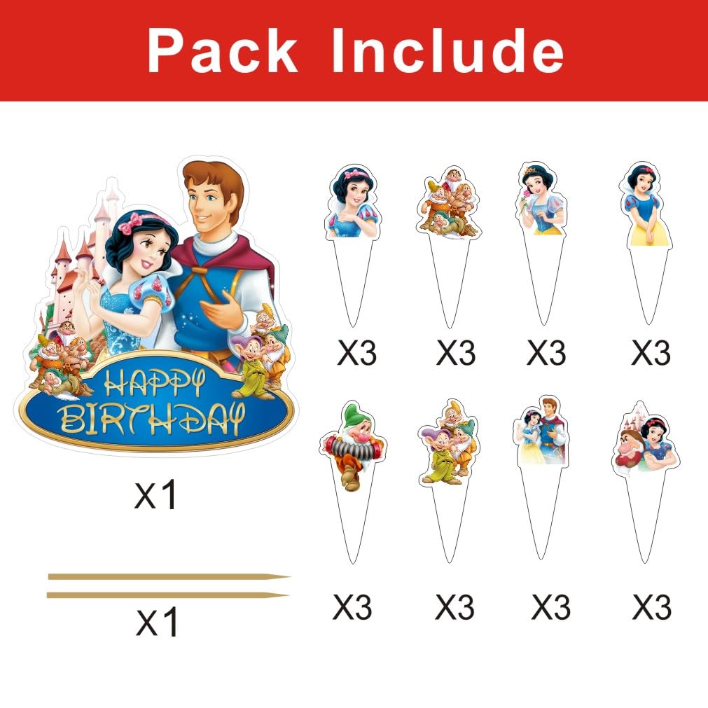 25Pcs White of Snow Cake Decorations with 24pcs Cupcake Toppers 1pcs Cake Topper for Girls Birthday Party Supplies