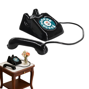 Dollhouse Telephone, 1/12 Scale Miniature Black Telephone Dollhouse Accessory, Phone Model Vintage Office Desk Decoration