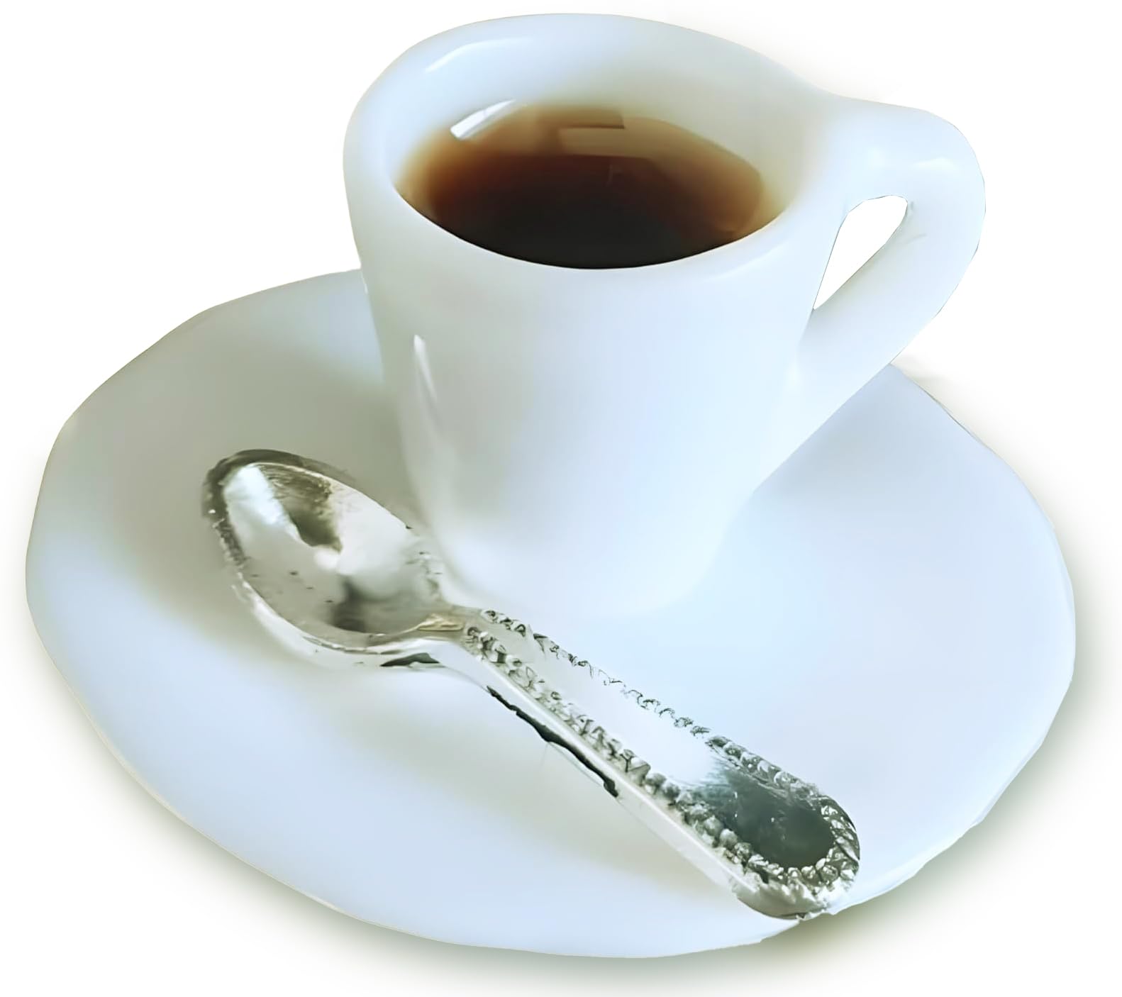 1:12 Scale Miniature Coffee Cup with Spoon and Plate - 1 Set Dollhouse Scene Accessory for DIY Summer Table Setting, Desktop Display, Realistic Resin