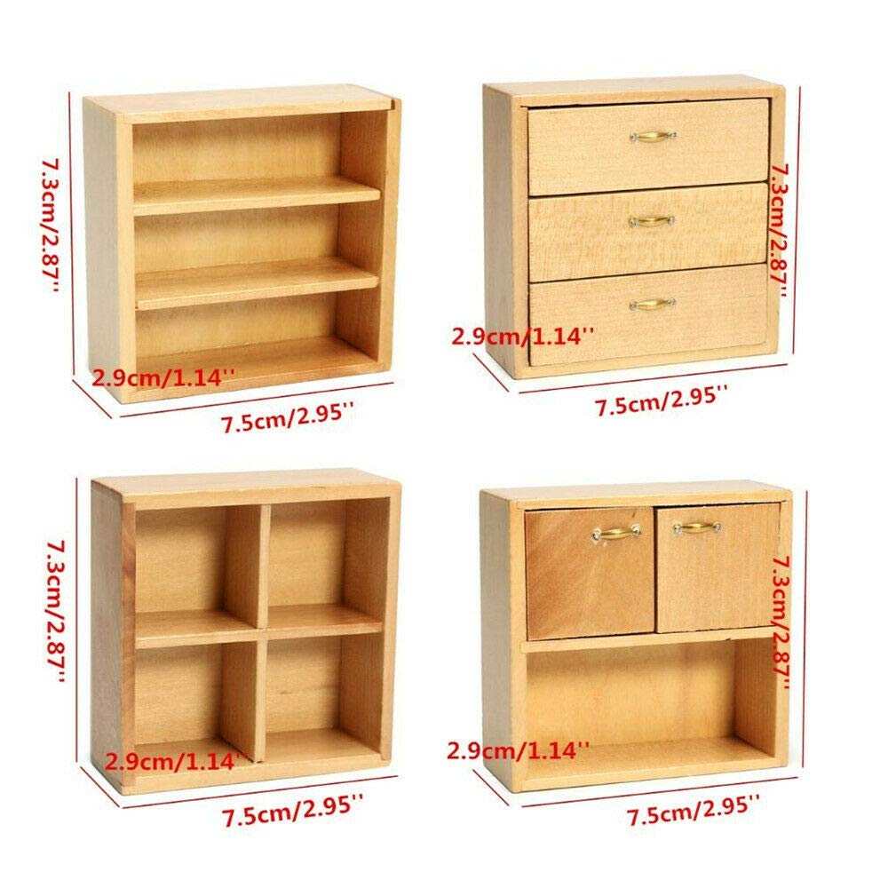 EatingBiting 1:12 Dollhouse Miniature Furniture Accessories Wooden Cabinet Cupboard Closet Various Styles of Furniture 4 Part Set Arbitrary Placement