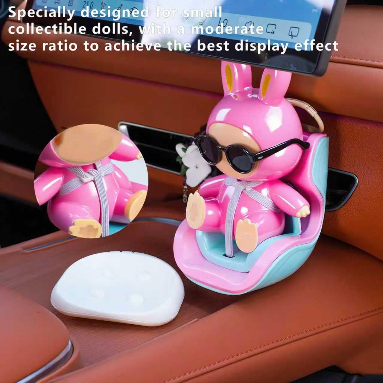 KBBYT Doll Car Seat for 6-7 Inch Dolls with Elastic Strap & Magnetic Base - Vent Clip Mount and Desk Stand, for Blind Box Collectors