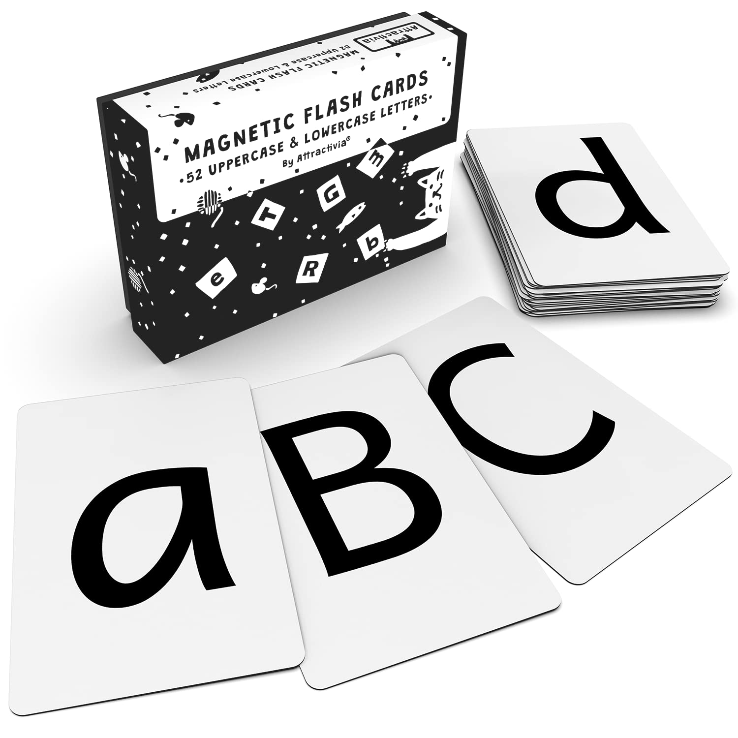Attractivia Magnetic Big Alphabet ABC Flash Cards - 52 Sturdy Uppercase & Lowercase Large Letters, Black - for Classroom Teachers, Homeschool, ESL