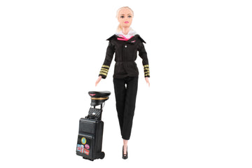 Daron Female Pilot Doll with Luggage - Hair Color May Vary