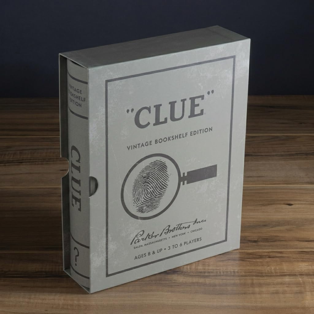 WS Game Company Clue Vintage Bookshelf Edition - Classic Murder Mystery Board Game in Linen-Wrapped Book Case with Retro 1949 Design, for Kids, Adults