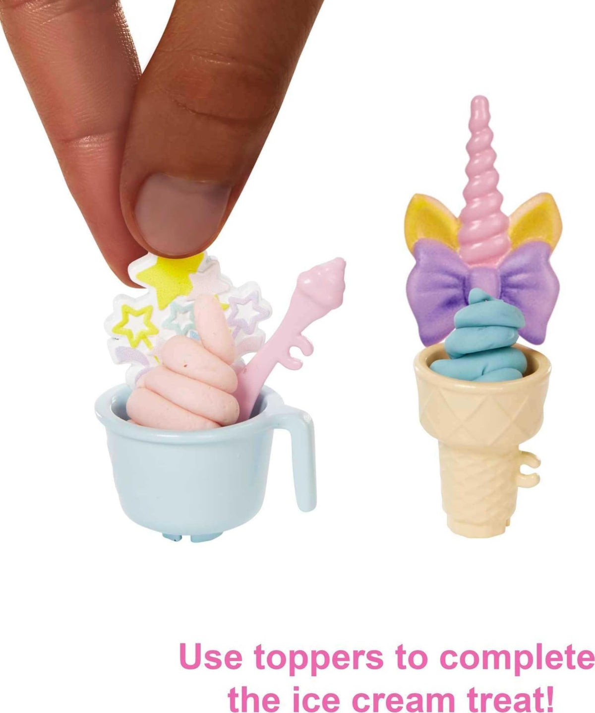 Barbie Ice Cream Shop Playset with 12-in Brunette Doll, Ice Cream Making Feature, 2 Dough Containers, 2 Bowls, 2 Cones, 3 Decorative Toppers, 2 Spoons