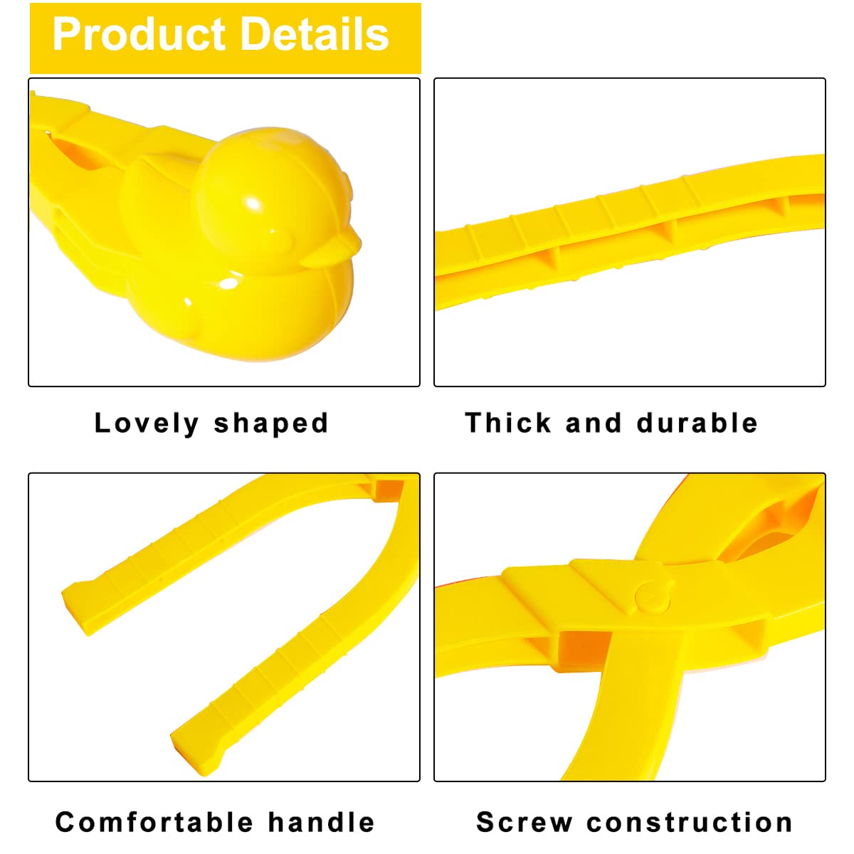 BravOne 4 Pcs/Set Snowball Maker Clips, Duck Shaped Snow Ball Maker Clips Clamps Outdoor Winter Play Snow Toys Plastic Sand Molds Clay Tools for Kids