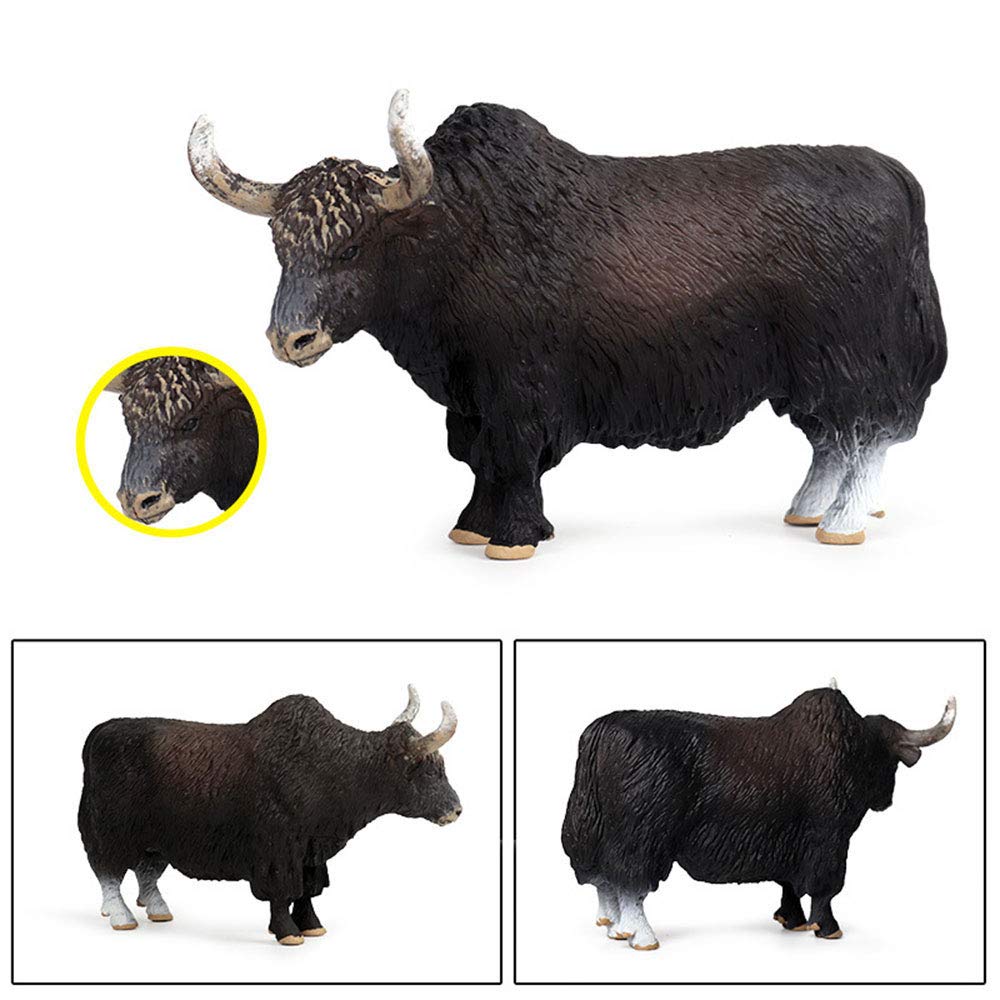 FLORMOON Black Yak Figure Realistic Animal Figurines Early Educational Dog Toy Science Project Christmas Birthday Cake Topper Gift for Kid