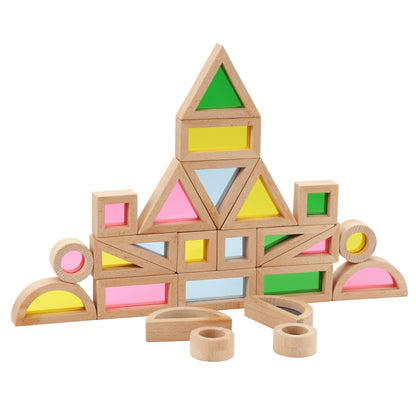 WOWME Rainbow Acrylic Stacking Blocks - 24PCS Montessori Toy and Construction Toy, Preschool Learning, Educational Toy, Geometry Wooden Toy