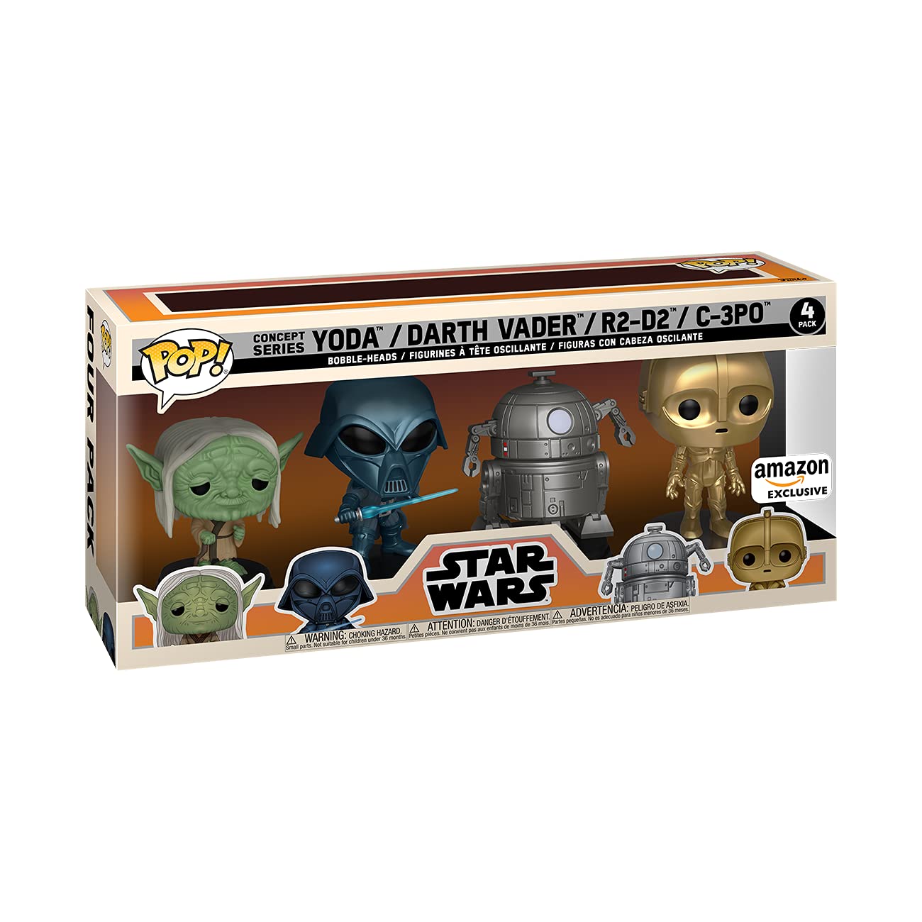 Funko POP! Star Wars: Concept Series - Yoda, Darth Vader, R2-D2 and C3-PO - 4 Pack - Amazon Exclusive - Collectable Vinyl Figure - Gift Idea -