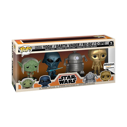 Funko POP! Star Wars: Concept Series - Yoda, Darth Vader, R2-D2 and C3-PO - 4 Pack - Amazon Exclusive - Collectable Vinyl Figure - Gift Idea -