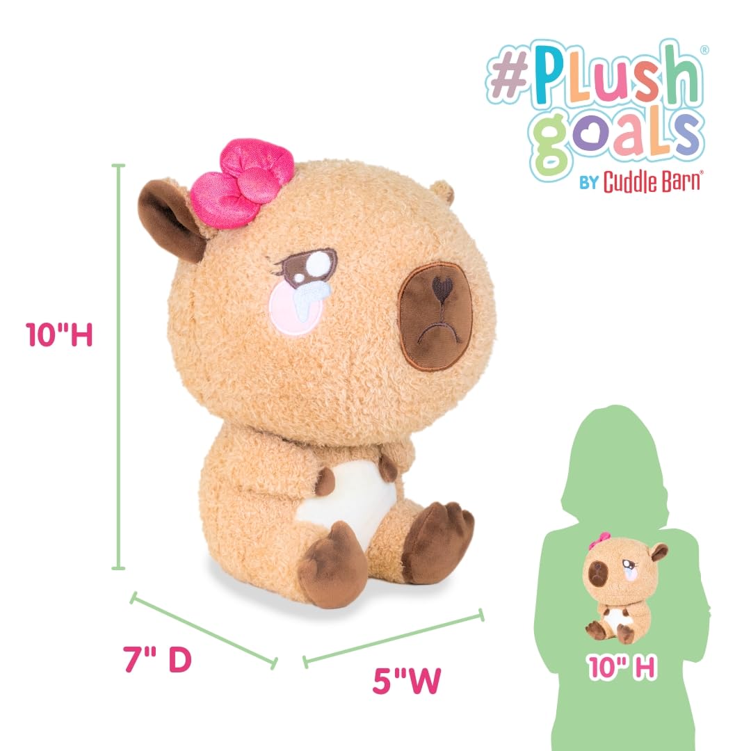 Plush Capybara Girl with Hairbow - Brie the Brave Baby-bara by PlushGoals | Crying Baby Stuffed Animal With Tears | Kawaii Style Super Soft Emotional