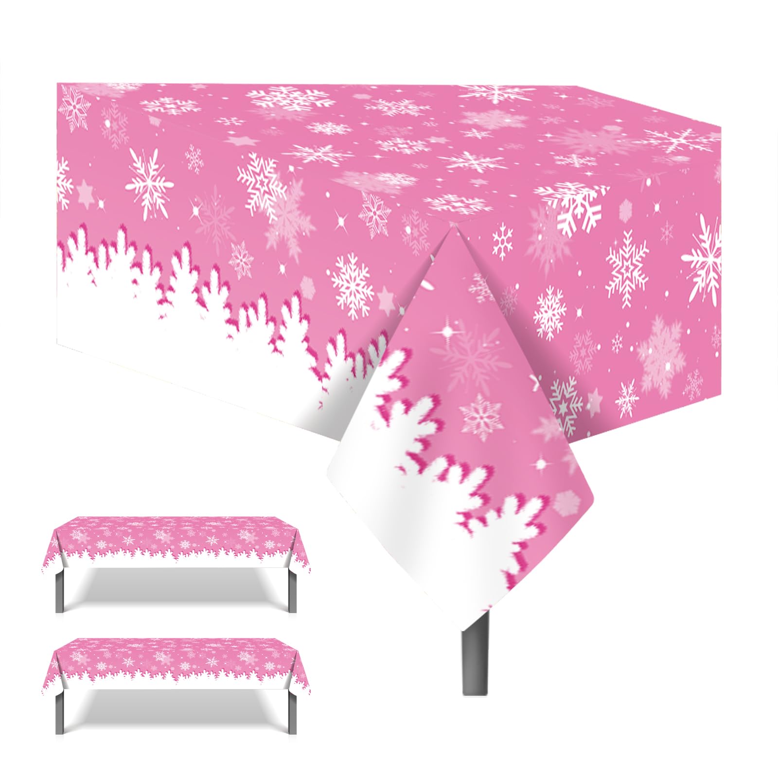Partystadl 2Pcs Disposable Winter Snowflake Tablecloth, Disposable Pink Snowflake Plastic Table Cover, Pink Snowflake Winter Tablecloth Party