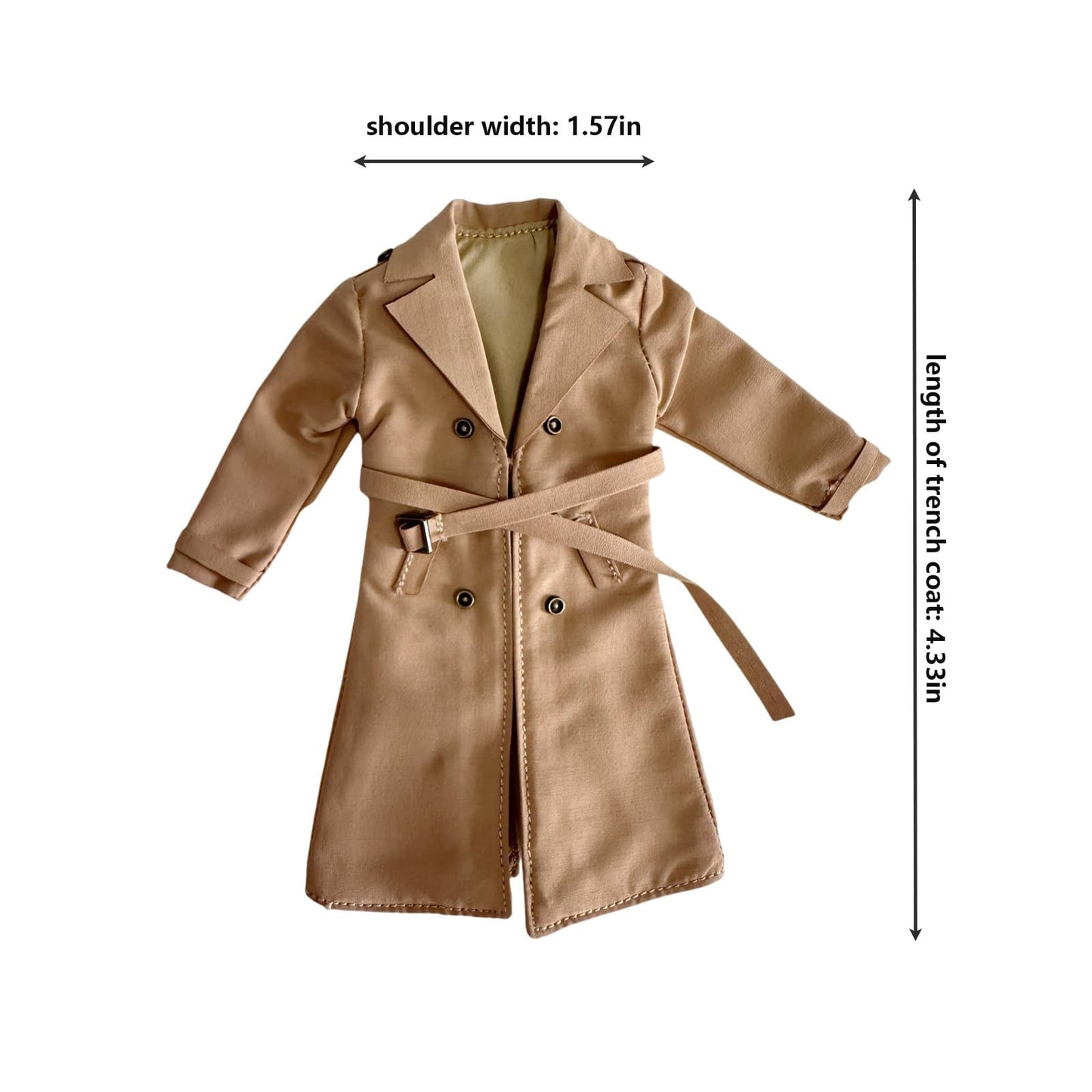 1/12 Action Figure Clothes,Long Trench Coat for 6" Action Figures,1:12 Scale Miniature Coat-only Clothing (Khaki)