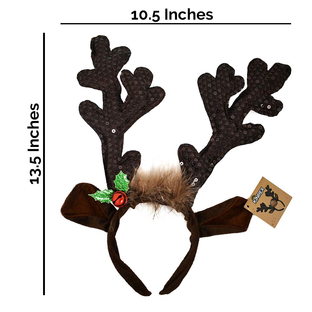 KINREX Christmas Reindeer Antlers Hat - Festive Reindeer Headbands made of Sequin Fabric- 13.5” x 10.5” Reindeer Antler Headbands Great for Kids