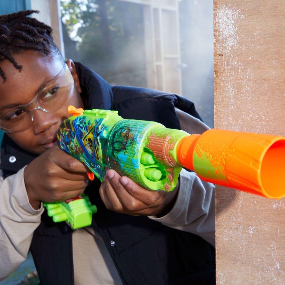 Nerf Zombie Driller Dart Blaster, 16 Nerf Elite Darts, Rotating 5 Dart Cylinder, Removable Scope, Outdoor Games, Ages 8+
