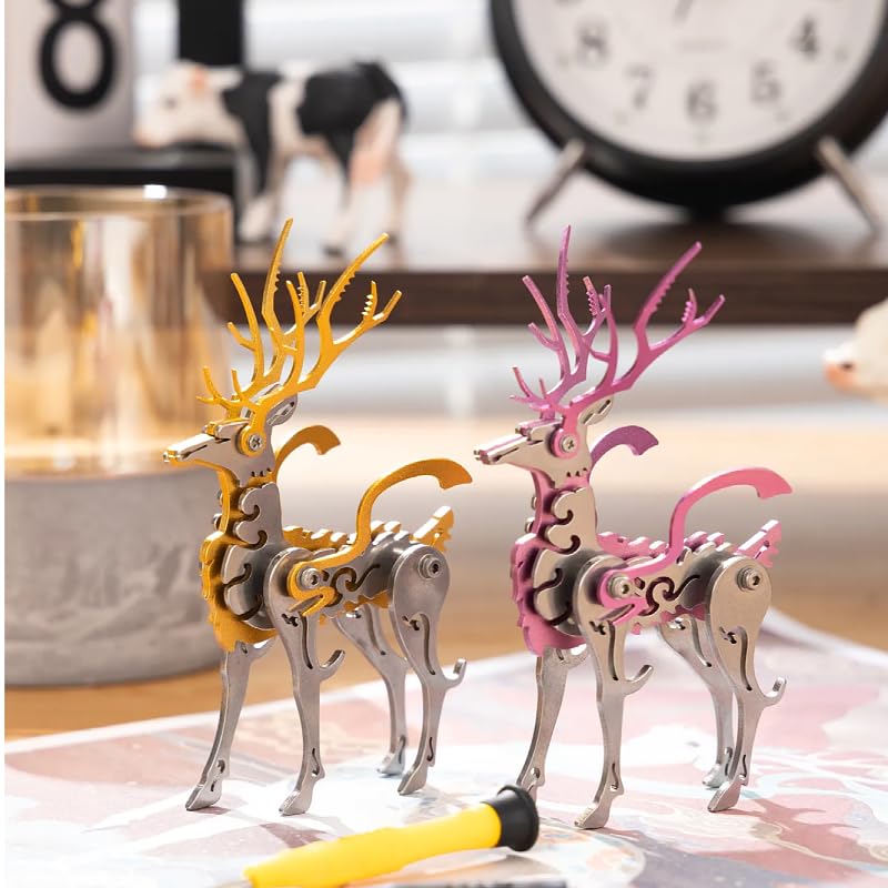 Mokrdomain Little Deer 3D Metal Puzzle, Pink, 40pcs