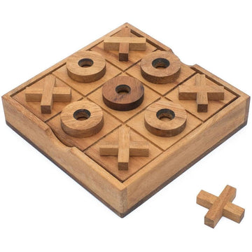 Wooden Tic Tac Toe (XOXO) Game - Handmade 2-Player Strategy Board Game - Travel Size, Rustic Tabletop Decor - Sustainable Wood Gift for Adults, Kids