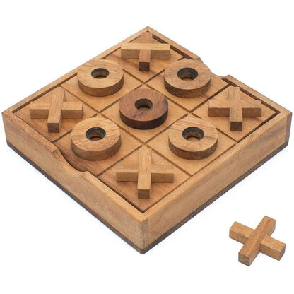 Wooden Tic Tac Toe (XOXO) Game - Handmade 2-Player Strategy Board Game - Travel Size, Rustic Tabletop Decor - Sustainable Wood Gift for Adults, Kids