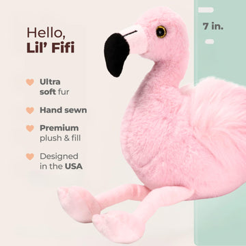 Bearington Lil’ Fifi Pink Stuffed Animal - 7" Stuffed Pink Flamingo Plush Toy - Soft Cuddly Flamingo Plush with Cute Fluffy Wings and Expressive Face
