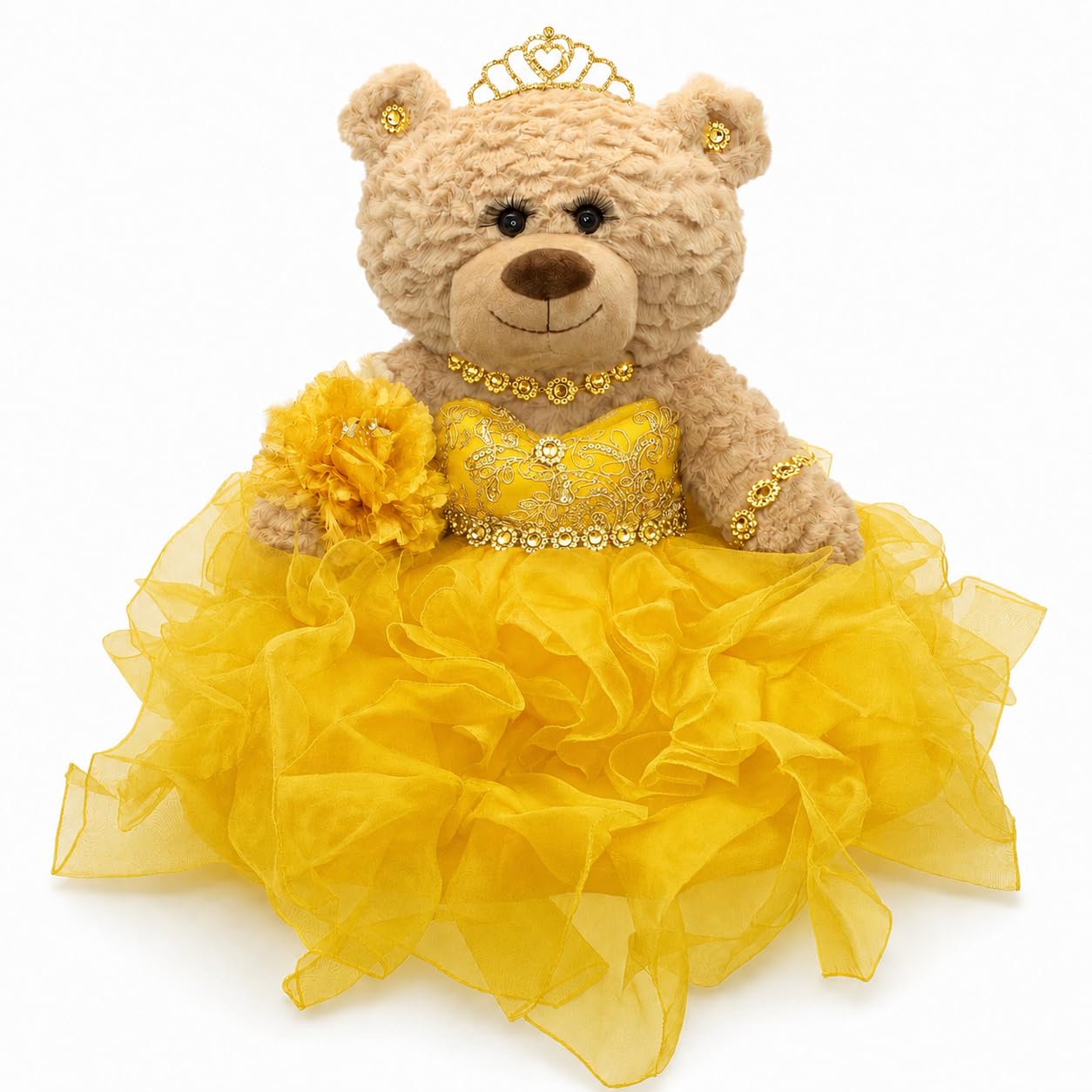 KINNEX COLLECTIONS SINCE 1997 20" Quince Anos Quinceanera Last Doll Teddy Bear with Dress (Centerpiece) ~ ARC16832-11R (Yellow)