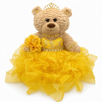 KINNEX COLLECTIONS SINCE 1997 20" Quince Anos Quinceanera Last Doll Teddy Bear with Dress (Centerpiece) ~ ARC16832-11R (Yellow)